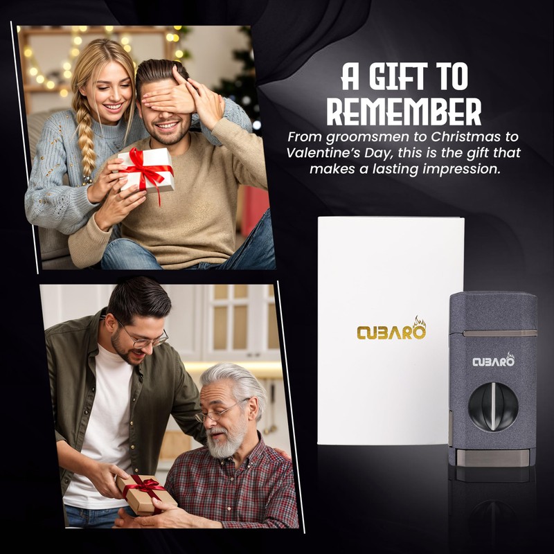 CUBARO Cigar Lighter with V Cutter – Triple Jet Torch