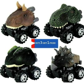 Unbranded Pull Back Dinosaur Cars 4-Pack – Big Tire Toy Vehicles for Kids Ages 3-14
