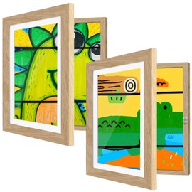 2 Pack Kids Art Frames 8.5x11 Inch Changeable Kids Artwork Flip Frame for Picture Display, Children School Drawing Projects Storage, Horizontally Vertically Wall Hanging, Front Opening (Wood, 8.5X11 inch)