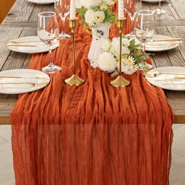 LilyDove Cheesecloth Table Runner, 10ft Long Elegant & Soft Tablecloth, Perfect for Weddings, Parties, and Rustic Decor (Terracotta, 1 Pack)