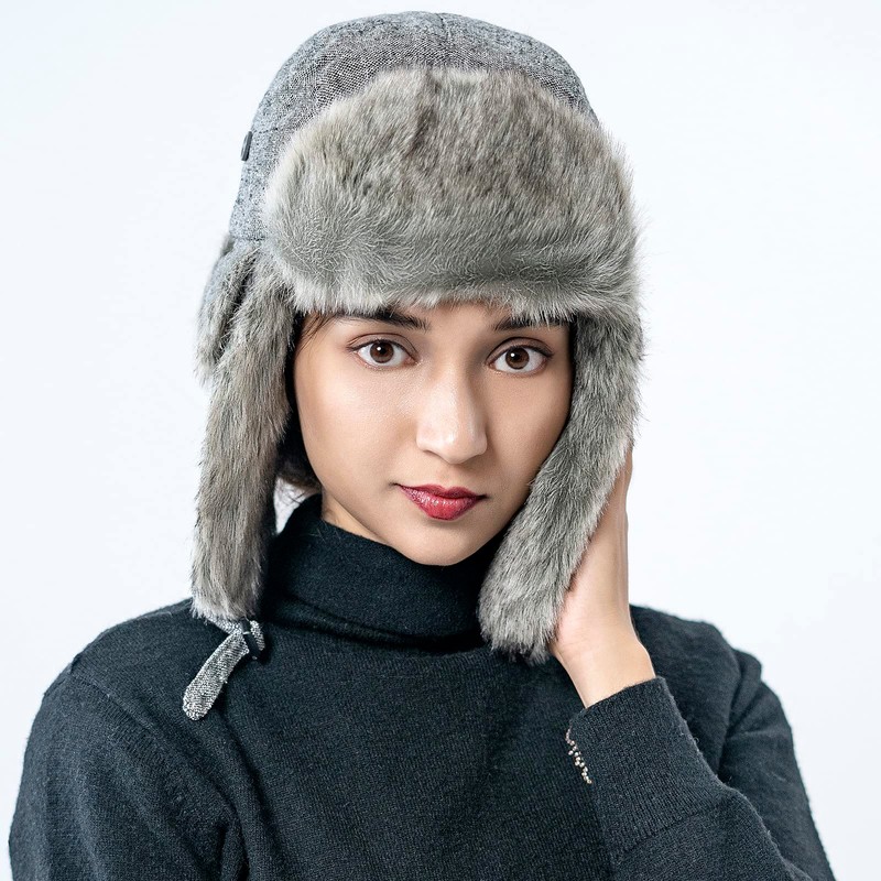 HEYANN Winter Trapper Hat with Ear Flaps Grey Trooper Ushanka