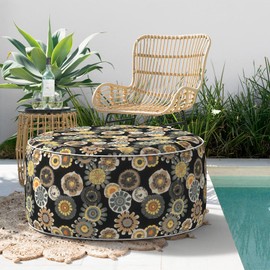 TWLEAR Indoor/Outdoor Inflatable Ottoman, All Weather Ottoman Pouf D31 x H14 inch, Round Foot Rest Ottomans, Portable Footstool for Patio, Garden, Porch, Home,Black Yellow Crosby