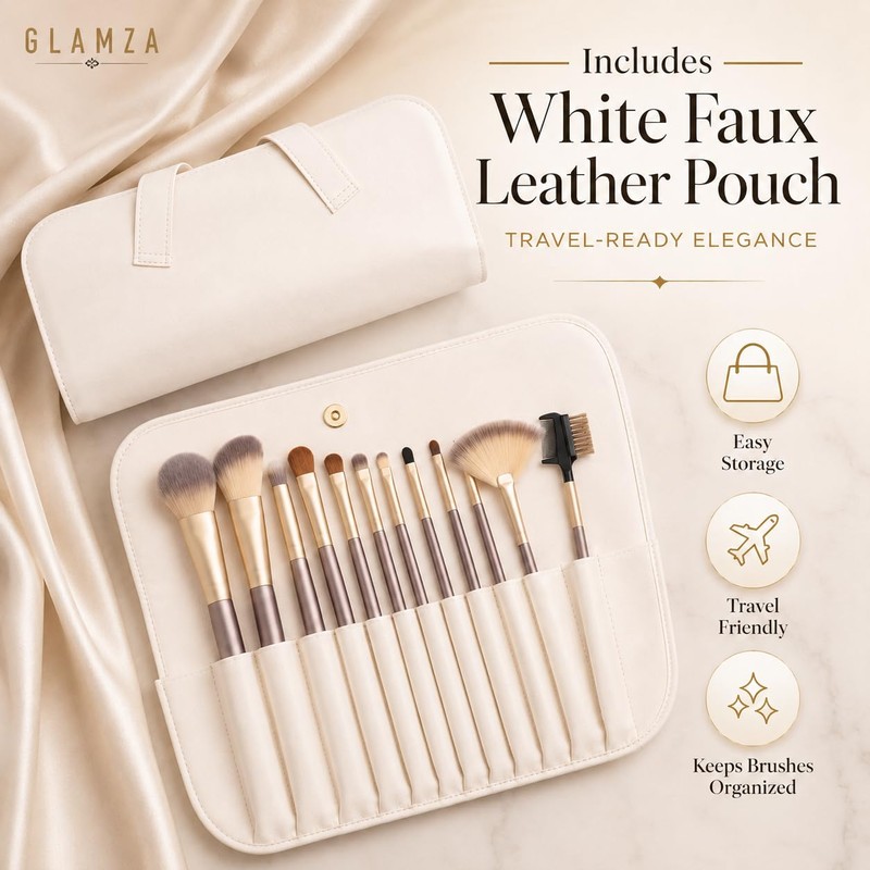 Glamza 12-Piece Champagne Brushes Set In Pouch1 Units