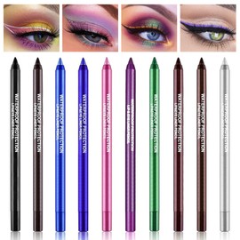 Dokeno 10 Colours Coloured Eyeliner Set, Smudge-proof Smooth Durable Eyeliner, Matte Eyeliner, Waterproof Multifunctional Colour Painting Party Make-up, Colourful Eye Liners for Wedding Travel