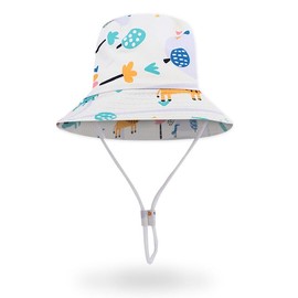 Baby Sun Hat, Cute Toddler Summer Hat with Animal Patterns, Adjustable Strap Sun Protective Bucket Cap for Girl Boy Kids Beach Outdoor Activity