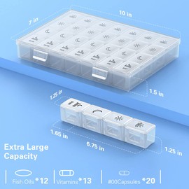 XL Pill Organizer 4 Times a Day, BUG HULL Extra Large Weekly Pill Box Case, 7 Day Vitamin Container Daily Pill Holder for Cod-liver oil, Vitamins, Supplements (White)