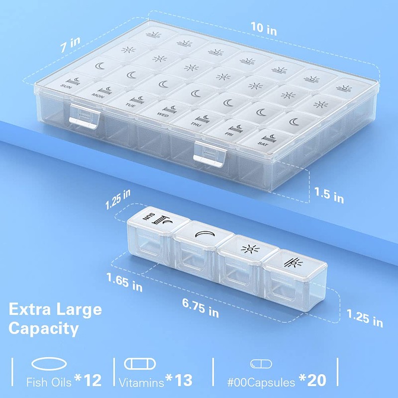 XL Pill Organizer 4 Times a Day, BUG HULL Extra