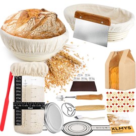 Sourdough Starter Kit, Banneton Bread Proofing Basket 9 Inch Round &10 Oval, 26 PCS Sourdough Bread Baking Supplies-Sourdough Starter Jar, Bread Sling, Bread Lame, Danish Dough Whisk, Bread Bags