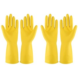 Rubber gloves dishwashing 2 Pairs for Kitchen,Cleaning gloves for household Reuseable.(Small,Yellow)