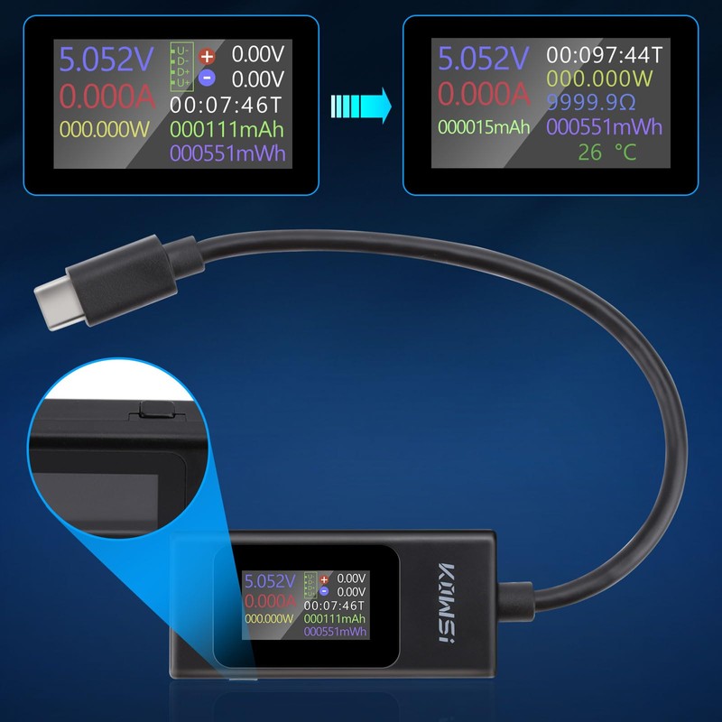 Extended USB C Tester Phone Charging Tester Meter Voltmeter USB