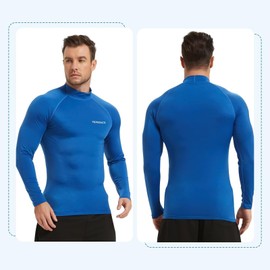 TERODACO Rash Vest Mens Long Sleeve Swimming Shirts for Men UV Sun Protection Compression Wetsuit Top Mens Diving Surfing Rash Guard Base Layer,Fast Dry Stretchy Breathable 226 Blue XXL