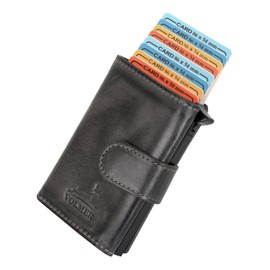 Fa.Volmer ® Pop-up card case made of genuine leather with/without coin compartment for men and women, max. 11 cards, RFID protection, wallet VO24/31, Zip Basalt Grey, Contemporary