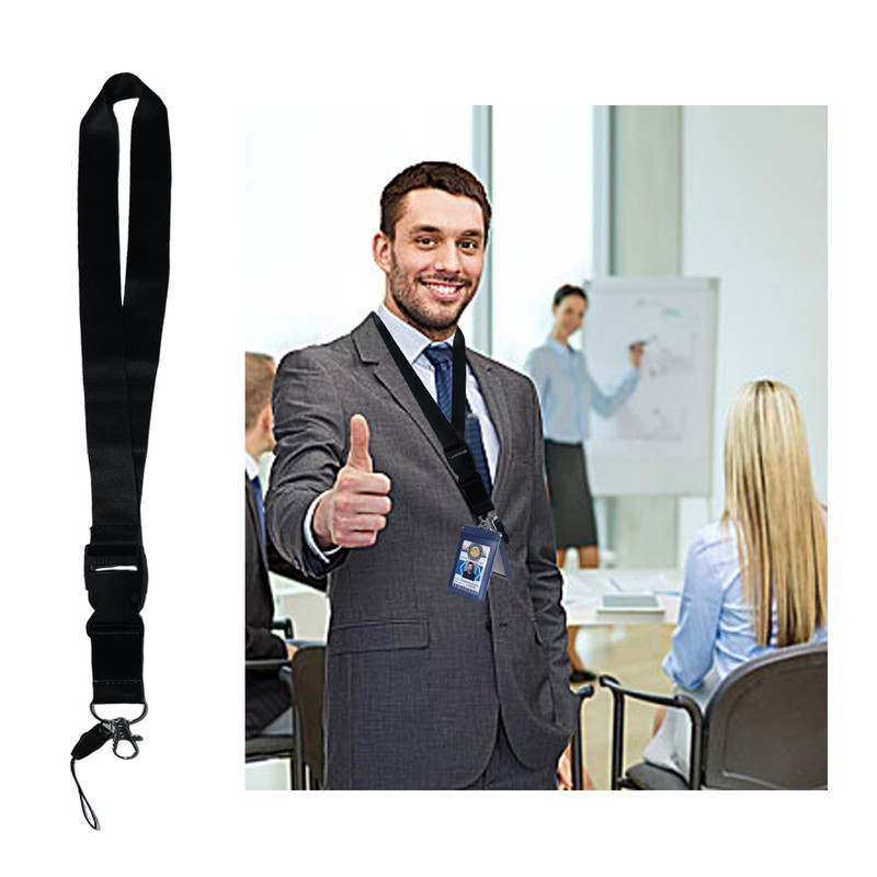 MOODKEY 1PC Black Neck Lanyard Detachable Solid Color Lanyard Badge