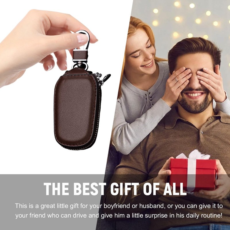 Yourkar Car Key Case, Genuine Leather Auto Fob Storage Bag,