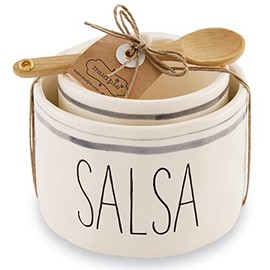 Mud Pie Salsa & Guac Bowl Set, white, salsa 3"" x 4 1/2"" dia | guac 2 3/4"" x 3 1/2"" dia | spoon 5"""