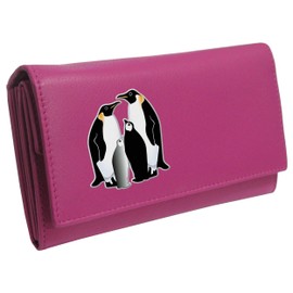 Klassek Penguin Womans Pink Purse Family Group Brand Image on Real Animal Leather Huddle of Pengiuns Accessory Gift