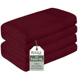 Royale Linens 2 Pack Bulk Flat Sheet Set - Top Sheets - Soft Microfiber - Wrinkle & Stain Resistant - for Hotel, Massage Table, Hospital, Dorm - Twin XL Flat Sheet Sold Separately (Twin XL, Burgundy)