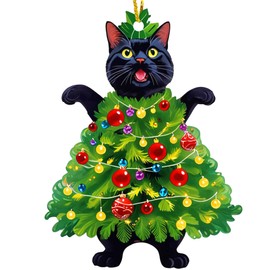 Christmas 2025 Black Cats Ornament Hanging Acrylic Cat in Tree Skirt Decor Shatterproof Gift for Animal Lovers for Tree Wall Window