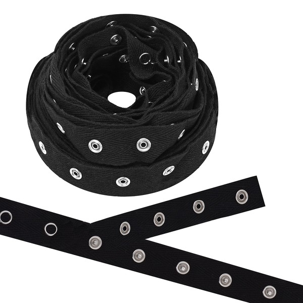 Mandala Crafts Metal Snap Tape for Sewing by Yard - Black Cotton Snap Button Trim Baby Snaps for Sewing - Fastener Button Strips Snap Tape for Baby Clothes 3 Yards Black Snap Tape