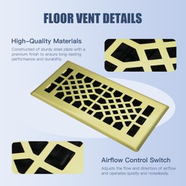 Jatohome Floor Vents Registers Adjustable Grates 4x12 Inch Air Vent Easy Adjust Air Supply Lever Grilles Floor Register Heavy Duty Walkable Steel Brushed Gold Color