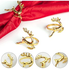 LATERN 12Pcs Christmas Reindeer Napkin Rings, 6CM Gold Deer Napkin Holders Reindeer Napkin Buckle for Christmas Lunch Thanksgiving Party Holiday Wedding Table Decoration