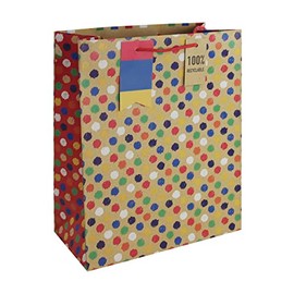 Eurowrap Multi Spots Brown Kraft Paper Gift Bag Made from 100% Recycled Paper With Gift Tag Birthday Occassions Large