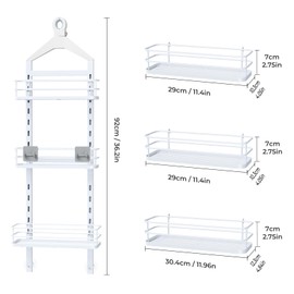 ODesign 3 Tier Height-Adjustable Shower Caddy Hanging Anti-Swing-Over The Shower Head Caddy-Storage Organizer Bathroom Shelves Basket Rack - White