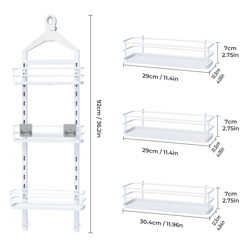 ODesign 3 Tier Height-Adjustable Shower Caddy Hanging Anti-Swing-Over The Shower