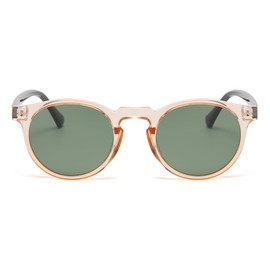 Gleyemor Fashion Polarized Round Sunglasses for Men Women Retro Vintage Acetate Frame Sunglasses (Clear Orange/G15 Green)