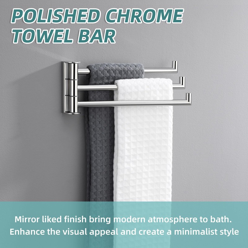 APLusee Polished Chrome Swivel Towel Bar, 304 Stainless Steel Foldable