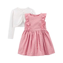 Simple Joys by Carter's Baby Girls' 2-Piece Special Occasion Dress and Cardigan Set, Pink Hearts/White, 4T