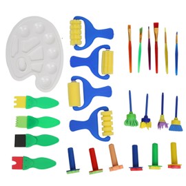 25Pcs Sponge Paint Brush Set Stamp Palette Kit Kids Graffiti DIY Arts Early Learning Tools