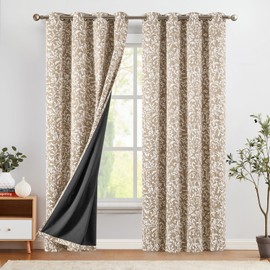 COLLACT 100% Blackout Curtains for Bedroom Taupe Scroll Floral Patterned Curtains 84 Inch Length 2 Panels Farmhouse Thermal Insulated Room Darkening Drapes Grommet Top Curtains W52 x L84 Taupe