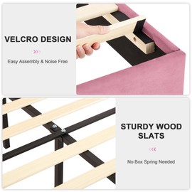 VECELO Full Size Upholstered Platform Bed Frame with Fabric Headboard,Wooden Slats Support/No Box Spring Needed/Mattress Foundation/Easy Assembly,Pink