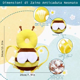 Baby Protective Backpack, Adjustable Safety Pillow for the Head of Children Walking, Anti-Fall Pillow Newborn Bee Yellow