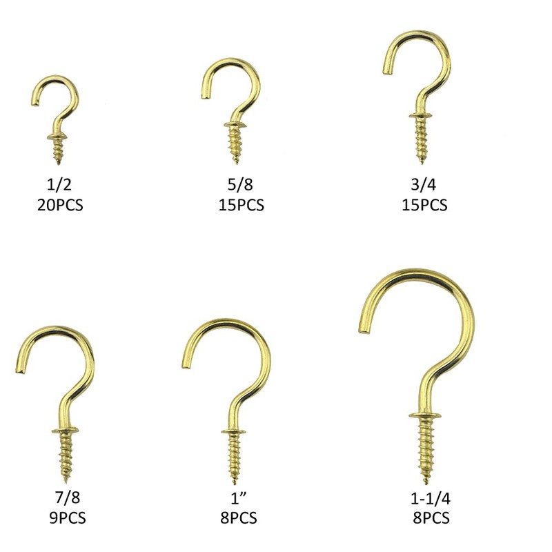 WMYCONGCONG 75pcs Screw Hooks Copper Plated Screw Hooks Wall Hanging