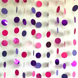 We Moment Zone 52 Ft Pink Purple Glitter Paper Circle Dots Garland, 6 Pieces Hanging Round Garland for Birthday Wedding Baby Shower Party Decoration