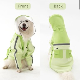 RAINFREEM Dog Raincoat, Waterproof Dog Rain Jacket with Clear Hood,Rain Clothes Apparel with Leash Hole Suit for Medium Large Dogs,Green,2XL