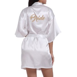 Bride Robe White Bridal Party Robes Glitter(Bride White,Medium)