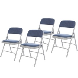 OEF Furnishings OEF2200 Series Heavy-Duty Premium Fabric Padded Upholstery Double-Hinged Folding Chairs (4-Pack, Imperial Blue/Gray)