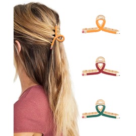 WELROG 3PCS Metal Pencil Hair Clips for Women - Funny Teacher Claw Clips for Thick Thin Hair Back to School Daily Wear