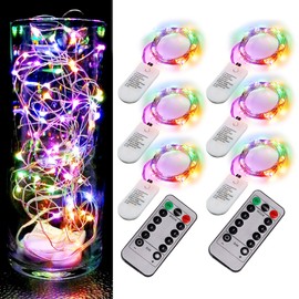 6 Pack Fairy Lights Battery Operated with Timer 2PCS Remote 6.5ft 20LED Multicolor Twinkle Lights Waterproof Silver Wire Fireflies Lights DIY Mason Jar Wedding Party Christmas Centerpiece Table Deco