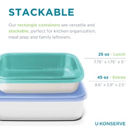 U Konserve Stainless Steel Rectangle Food Storage Bento Box Container, Leak Proof Silicone Lid Dishwasher Safe - Plastic Free, (25oz Clear)