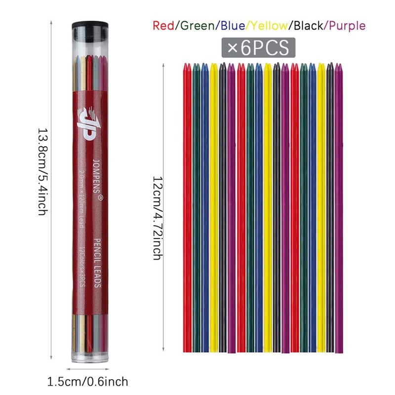 MROOFUL 2.0mm Pencil Lead Refills，2B ，Colorful 2mm Mechanical Pencil Graphite