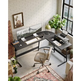 CubiCubi L Shaped Gaming Desk Computer Office Desk, 59 inch Corner Desk with Large Monitor Stand for Home Office Study Writing Workstation, Black