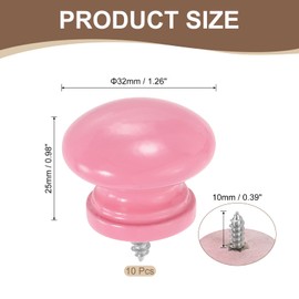 sourcing map 10Pcs Round Wood Drawer Knob, 1.26" x 0.98" Self-Tapping Solid Wood Handle Round Cabinet Knob Mushroom Shape Wooden Knobs for Furniture Dresser Wardrobe, Pink