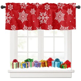 Tokusyou Christmas Net Curtain Decorative Christmas Curtain for Kitchen Red Curtain The Snowflake Pattern Opaque Bistro Curtains for Bedroom W 137 × H 45 cm