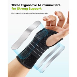 Rakiie Carpal Tunnel Wrist Brace, Adjustable Night Wrist Support with 3 Metal Splints, Hand Brace for Men Women No Pressure on Thumb, Splint Stabilizer for Work, Arthritis (Right Hand, Gray, Medium)
