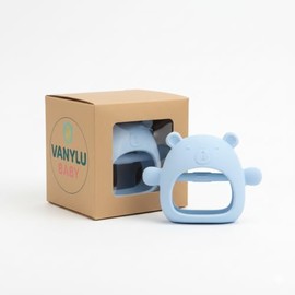 Mordedera para Bebé Tipo Guante en Forma de Osito, Silicona Suave, Ajustable y Segura, Ideal para Dentición y Alivio de Encías (Azul)