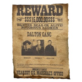 Wanted Poster Vintage Style Western Print Wild West Dalton Gang Reward Poster